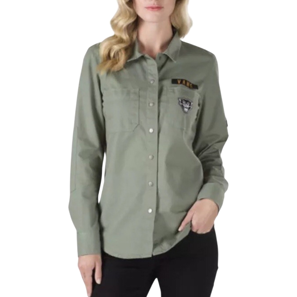 Vans Olive Green Button Down Cotton Skaterβ Shirt Size Small